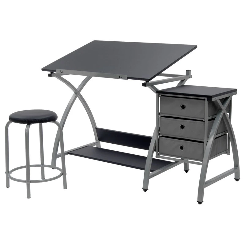 Studio Designs Comet Center With Stool, Silver And Black 3 Studio Designs Comet Center With Stool, Silver And Black