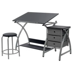 Studio Designs Comet Center With Stool, Silver And Black