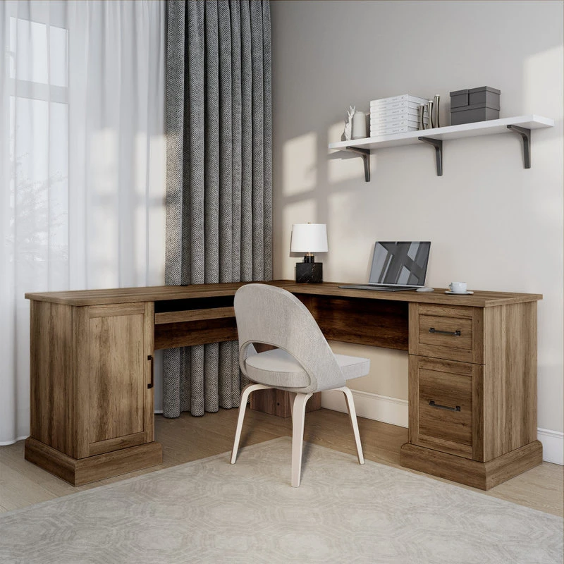 Belleze Modern Corner L-Shaped Home Office Computer Laptop Desk, Rustic Oak 4 Belleze Modern Corner L-Shaped Home Office Computer Laptop Desk, Rustic Oak - Image 2