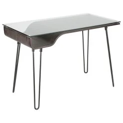LumiSource Avery Desk, Dark Gray Wood, Clear Glass, And Black Metal