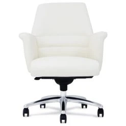 Zuri Furniture Geffen High Back Modern Adjustable Executive Chair White Top Grain Leather