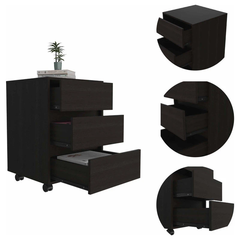 FM FURNITURE Vienna Mobile Filing Cabinet, With All Metal Hardware, And 3 Drawers, Black 9 FM FURNITURE Vienna Mobile Filing Cabinet, With All Metal Hardware, And 3 Drawers, Black - Image 7