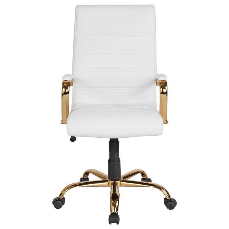 Flash Furniture High Back White Leather Executive Swivel Office Chair With Gold Frame And Arms 6 Flash Furniture High Back White Leather Executive Swivel Office Chair With Gold Frame And Arms - Image 4