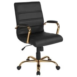 Flash Furniture Mid Back Leather Office Swivel Chair In Black And Gold
