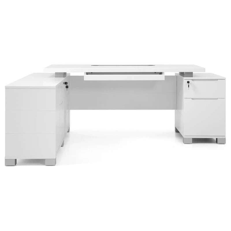 Zuri Furniture 79” Modern Ford White Matte Lacquer Desk Left Return Letter/Legal Filing Drawers 5 Zuri Furniture 79” Modern Ford White Matte Lacquer Desk Left Return Letter/Legal Filing Drawers - Image 3