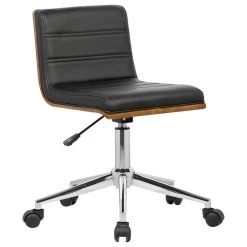 Armen Living Bowie Chrome Mid-Century Office Chair With Walnut Veneer Back, Black