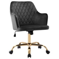 Duhome Elegant Lifestyle Mid-Century Diamond Quilted Desk Chair, Dark Grey With Gold Base