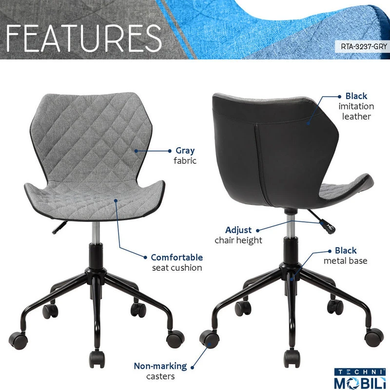 Rta Products- L Techni Mobili Deluxe Modern Office Armless Task Chair, Gray 7 Rta Products- L Techni Mobili Deluxe Modern Office Armless Task Chair, Gray - Image 5