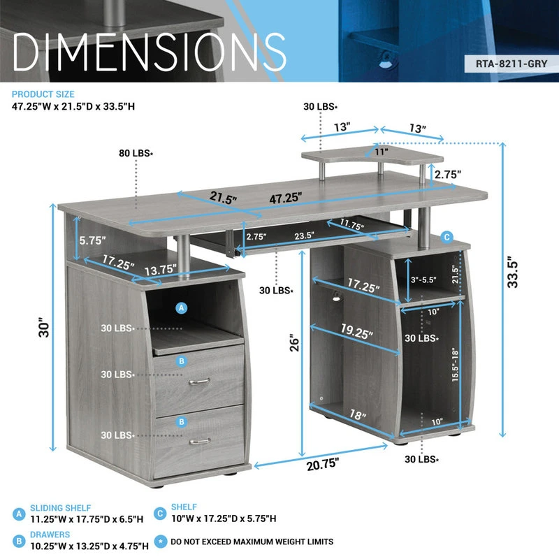 Rta Products- L Techni Mobili Complete Computer Workstation Desk With Storage, Grey 9 Rta Products- L Techni Mobili Complete Computer Workstation Desk With Storage, Grey - Image 7