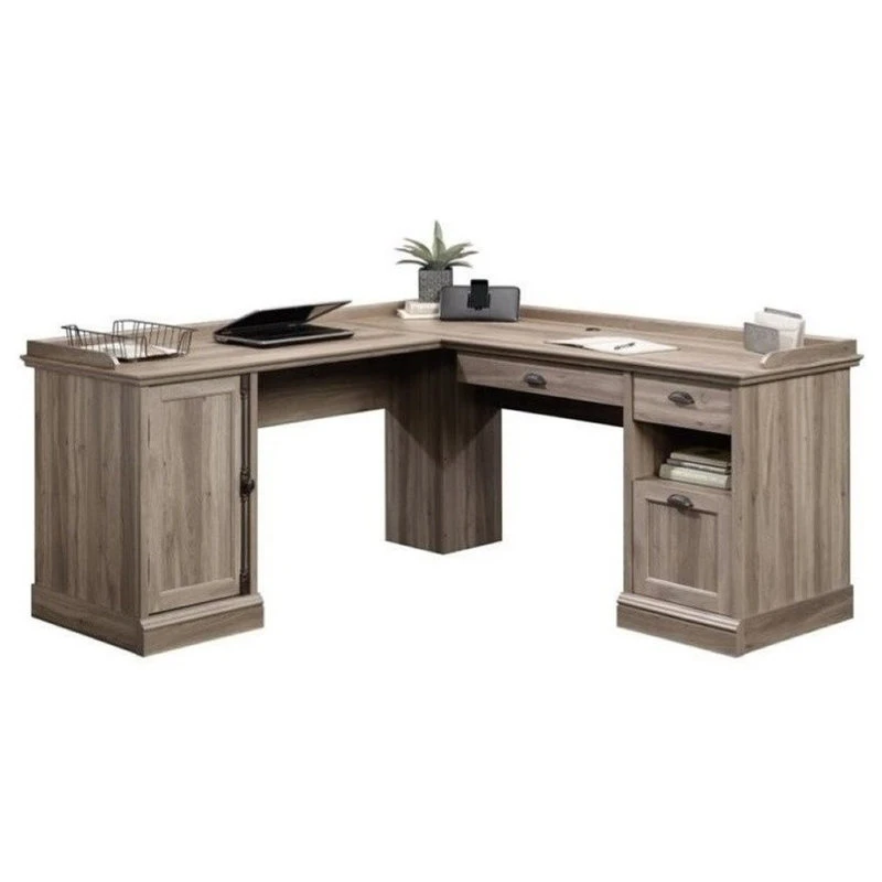 Bowery Hill L-Shaped Desk In Salt Oak 3 Bowery Hill L-Shaped Desk In Salt Oak