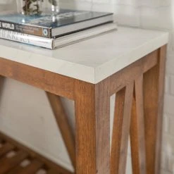 Walker Edison 52" A-Frame Rustic Entry Console Table, White Faux-Marble/Walnut -Boraam Industries Shop c77147700cc878af 2019 w800 h800 b0 p0
