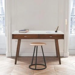 The Bianco Collection Viola 44" Rectangular Italian Carrara White Marble Writing Desk, Walnut, 18" -Boraam Industries Shop c94144df0397ed2f 7473 w800 h800 b0 p0
