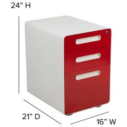 Offex 3-Drawer Filing Cabinet With Letter/Legal Drawer, White With Red Faceplate -Boraam Industries Shop ca812cd70eb024b4 9618 w800 h800 b1 p0