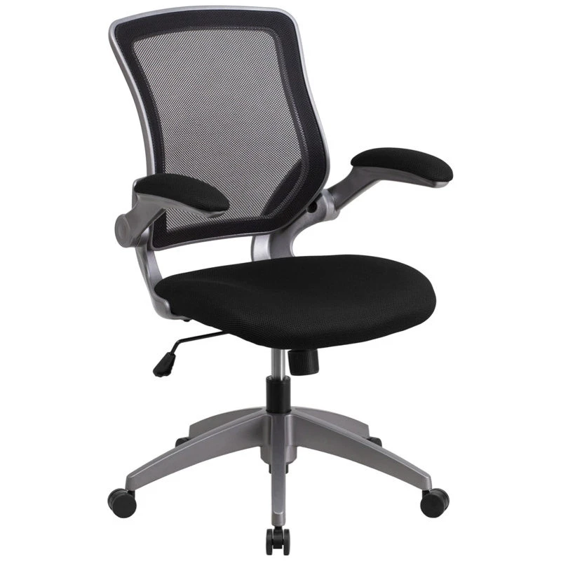 Flash Furniture Mid-Back Black Mesh Swivel Task Chair With Gray Frame And Flip-Up Arms 3 Flash Furniture Mid-Back Black Mesh Swivel Task Chair With Gray Frame And Flip-Up Arms