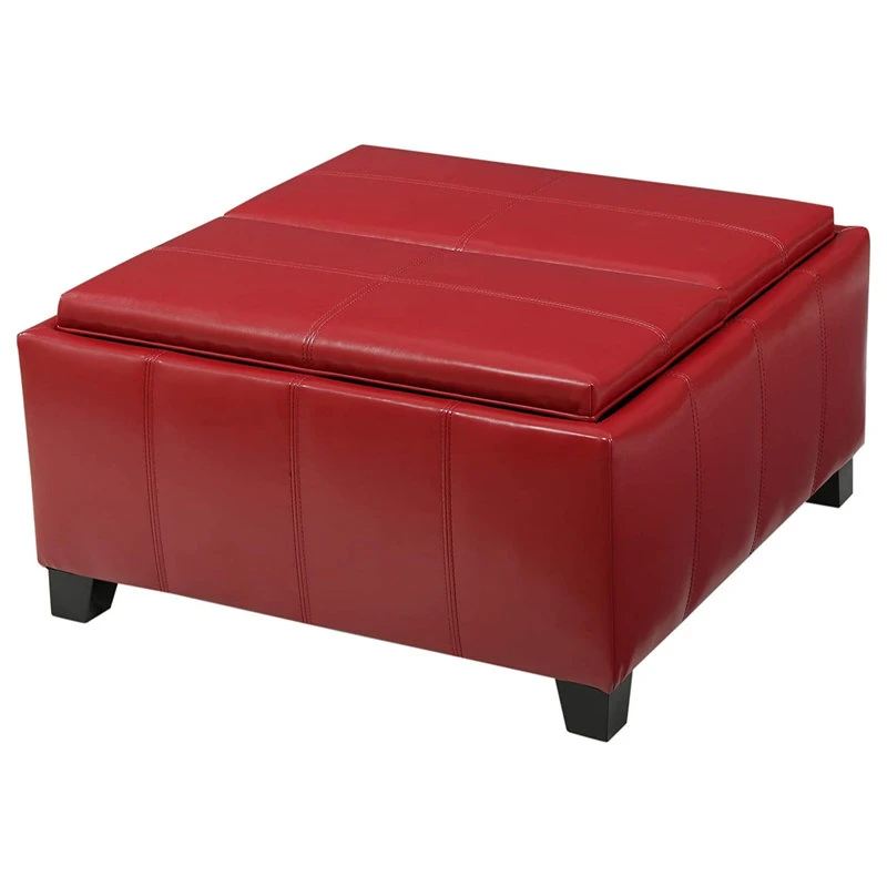 Decorn Contemporary Storage Ottoman, PU Leather Upholstery & 2 Flip Over Trays, Red 3 Decorn Contemporary Storage Ottoman, PU Leather Upholstery & 2 Flip Over Trays, Red