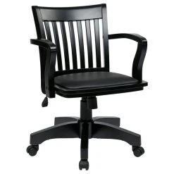 Office Star Products Deluxe Wood Banker's Chair With Vinyl Padded Seat, Black
