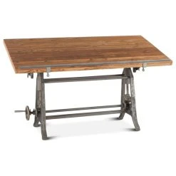 Marco Polo Imports Levi Industrial 62" Adjustable Drafting Desk, Natural Brown