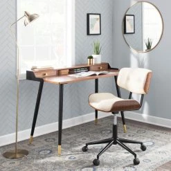 Lumisource Lombardi Mid-Century Modern Adjustable Office Chair With Swivel, Walnut/Cream -Boraam Industries Shop ce21902c02957abd 5671 w800 h800 b0 p0