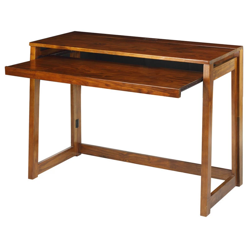 Casual Home Folding Desk With Pull-Out And USB Port, Warm Brown 4 Casual Home Folding Desk With Pull-Out And USB Port, Warm Brown - Image 2