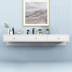 HOMARY Black Floating Desk Mounted Writing Desk With Drawers Side Cabinet Included, White, Without Side Cabinet -Boraam Industries Shop d0917a6e0128c388 3912 w800 h800 b0 p0