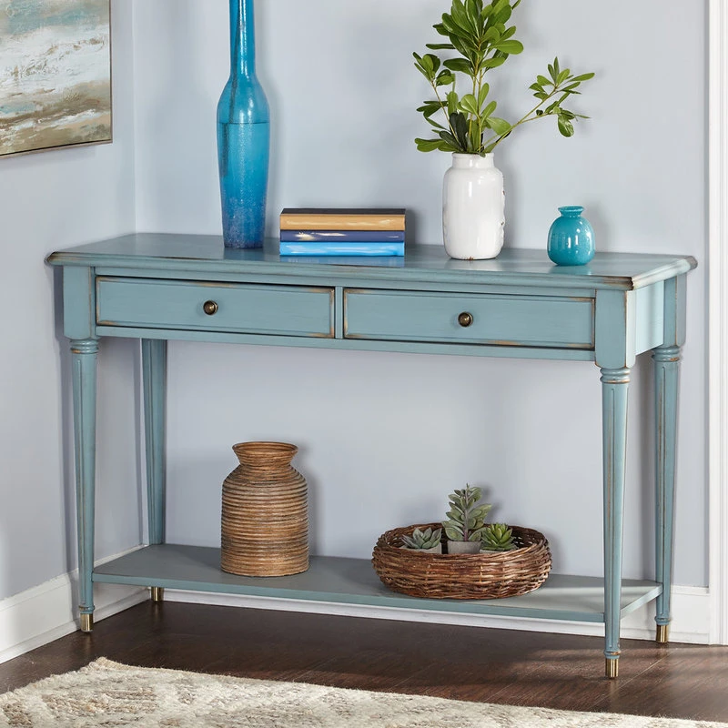 The Mezzanine Shoppe Emilia Sofa Table, Antique Blue With Distressed 5 The Mezzanine Shoppe Emilia Sofa Table, Antique Blue With Distressed - Image 3