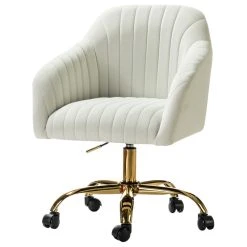 Karat Home Swivel Task Chair With Tufted Back, Ivory