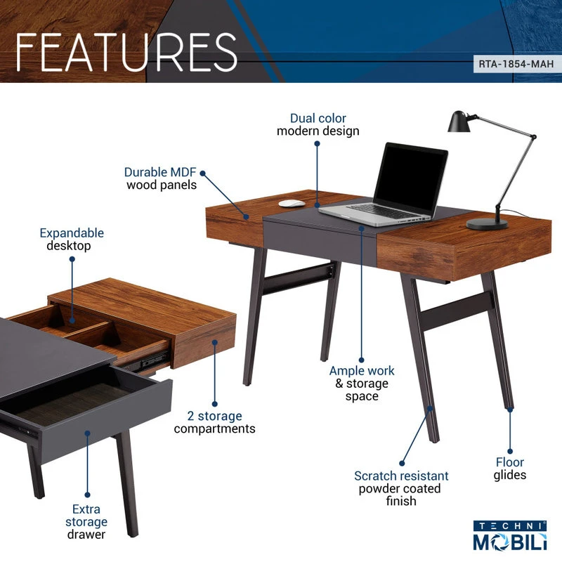 Rta Products- L Techni Mobili Expandable Modern Desk With Storage, Mahogany 7 Rta Products- L Techni Mobili Expandable Modern Desk With Storage, Mahogany - Image 5