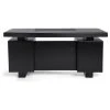 Zuri Furniture 62” Modern Monroe Black Oak Wood Desk Black Faux Leather Writing Pad Storage
