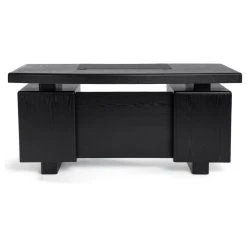 Zuri Furniture 62” Modern Monroe Black Oak Wood Desk Black Faux Leather Writing Pad Storage