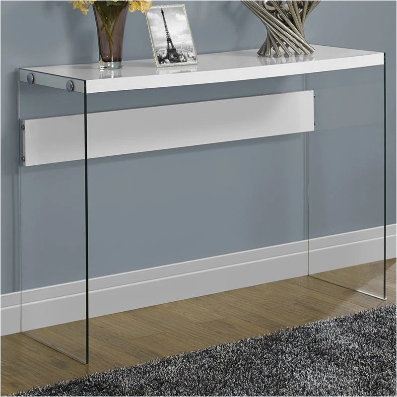 Monarch Accent Table Console Narrow Sofa Bedroom Tempered Glass Glossy White 3 Monarch Accent Table Console Narrow Sofa Bedroom Tempered Glass Glossy White