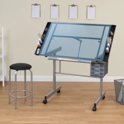 Studio Designs Vision Craft Station And Stool, Silver And Blue Glass -Boraam Industries Shop d781039f0721128e 3160 w800 h800 b0 p0