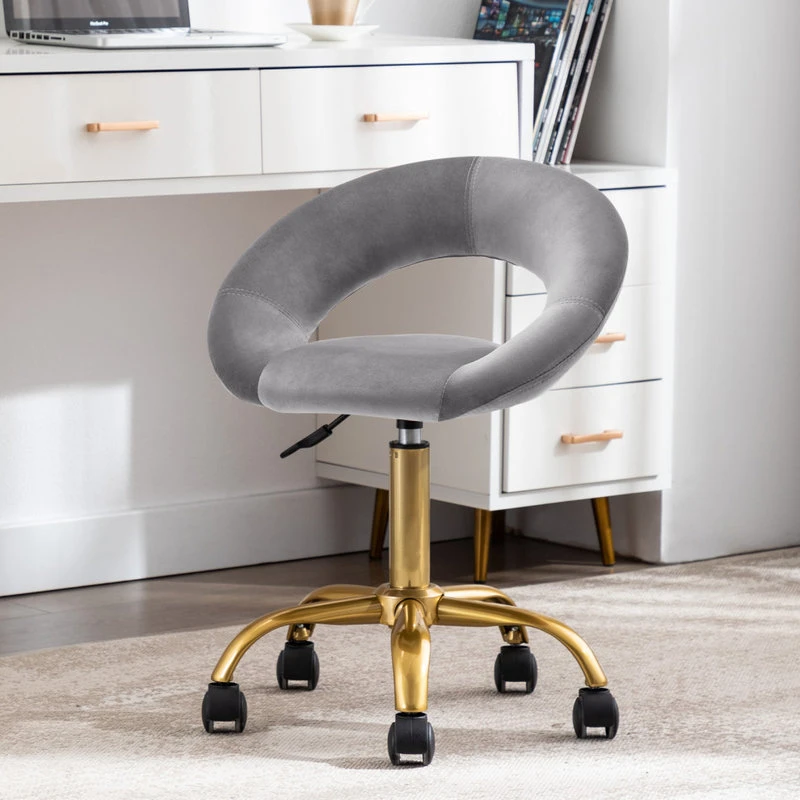 Duhome Elegant Lifestyle Open-Back Salon Spa Rolling Stool, Grey-Velvet 5 Duhome Elegant Lifestyle Open-Back Salon Spa Rolling Stool, Grey-Velvet - Image 3