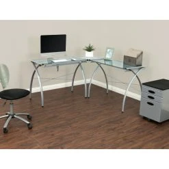 Studio Designs Futura LS Corner Workcenter With Tilt, Silver/Blue Glass -Boraam Industries Shop d881e2460721162e 4760 w800 h800 b0 p0