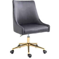 Meridian Furniture Karina Swivel And Adjustable Velvet Office Chair, Grey, Rich Gold Base