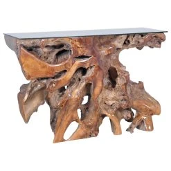 Chic Teak Inc. Teak Wood Root Console Table/Sofa Table With Glass Top, 48"