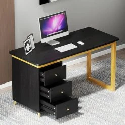 HOMARY Modern 55" Black Wooden Home Office Writing Desk, Drawers, Gold -Boraam Industries Shop dad12b0f025e8b07 3917 w800 h800 b0 p0