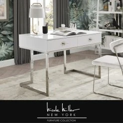 Nicole Miller Moku Desk, 2 Drawers, White And Chrome 14 Nicole Miller Moku Desk, 2 Drawers, White And Chrome -Boraam Industries Shop db41686a0e9f6943 8289 w800 h800 b0 p0