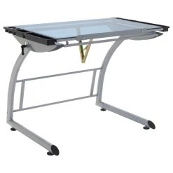 Studio Designs Triflex Drawing Drafting Standing Table, Silver/Blue Glass -Boraam Industries Shop dba165d1099f3e96 8476 w800 h800 b1 p0 1 1