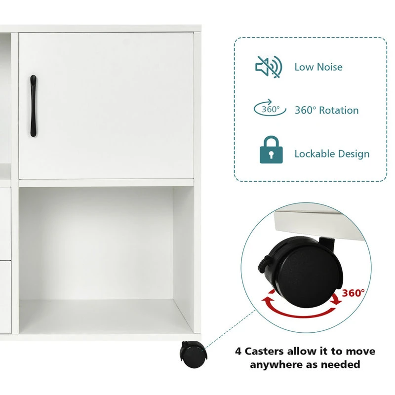 Costway File Cabinet Mobile Lateral Printer Stand With Storage Shelves White 5 Costway File Cabinet Mobile Lateral Printer Stand With Storage Shelves White - Image 3