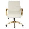 Office Star Products Mid-Back Faux Leather Chair With Gold Arms And Base, Cream