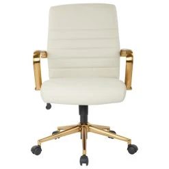 Office Star Products Mid-Back Faux Leather Chair With Gold Arms And Base, Cream