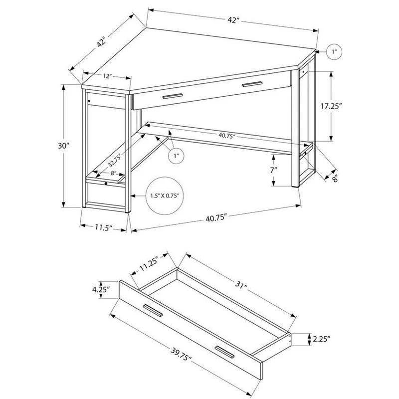 Monarch Computer Desk Home Office Corner 42"L Work Laptop Metal Grey 6 Monarch Computer Desk Home Office Corner 42"L Work Laptop Metal Grey - Image 4