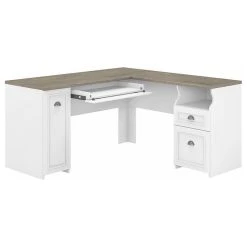 Bush Business Furniture Fairview 60W L Shaped Desk In Pure White And Shiplap Gray - Engineered Wood