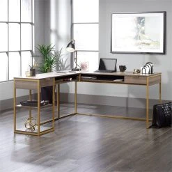 Sauder International Lux L Shaped Writing Desk In Diamond Ash And Gold -Boraam Industries Shop dca141960e7c3339 3809 w800 h800 b0 p0