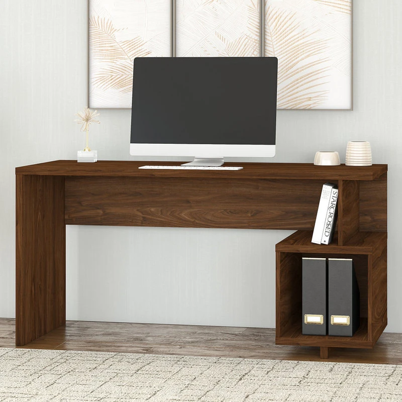 Kathy Ireland Home By Bush Furniture Madison Avenue 60W Writing Desk With Storage In Modern Walnut - Engineered Wood 4 Kathy Ireland Home By Bush Furniture Madison Avenue 60W Writing Desk With Storage In Modern Walnut - Engineered Wood - Image 2