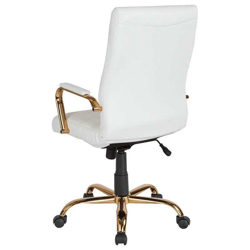 Flash Furniture High Back White Leather Executive Swivel Office Chair With Gold Frame And Arms 5 Flash Furniture High Back White Leather Executive Swivel Office Chair With Gold Frame And Arms - Image 3