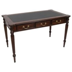 Crafters And Weavers Legacy Solid Mahogany Wood Leather Top Desk, Brown Walnut