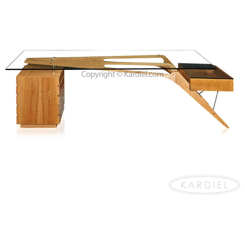 Kardiel Midcentury Modern 1949 Protractor Wood And Glass Desk, Natural Ash 5 Kardiel Midcentury Modern 1949 Protractor Wood And Glass Desk, Natural Ash - Image 3