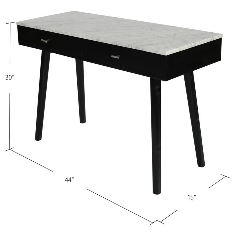 The Bianco Collection Viola 44" Rectangular Italian Carrara White Marble Writing Desk, Black, 15" Wide 5 The Bianco Collection Viola 44" Rectangular Italian Carrara White Marble Writing Desk, Black, 15" Wide - Image 3