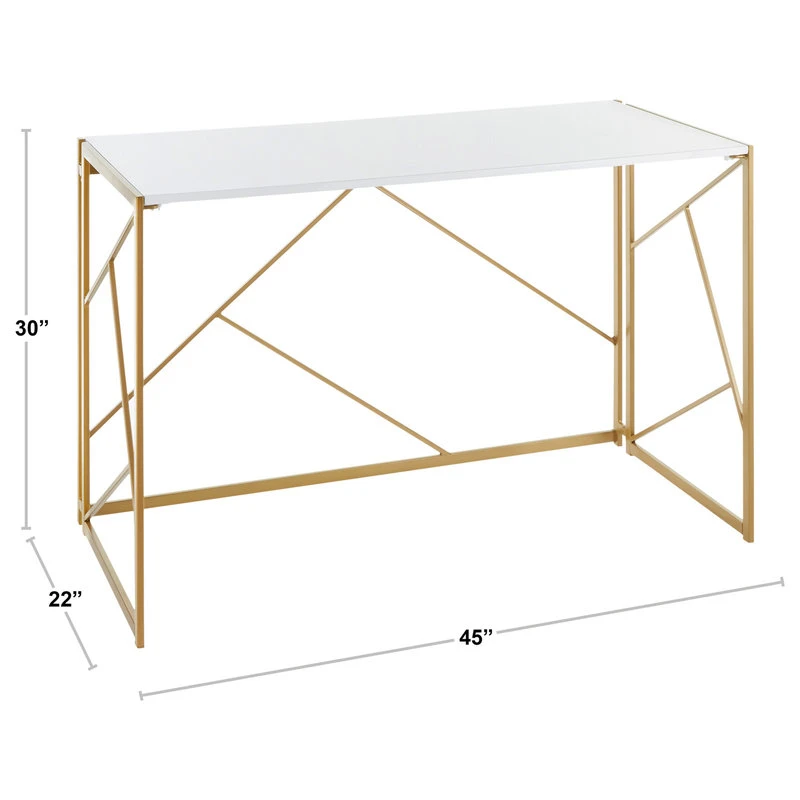 Lumisource Folia Contemporary Desk With Gold Metal And White MDF OFD-FOLIA AUW 6 Lumisource Folia Contemporary Desk With Gold Metal And White MDF OFD-FOLIA AUW - Image 4
